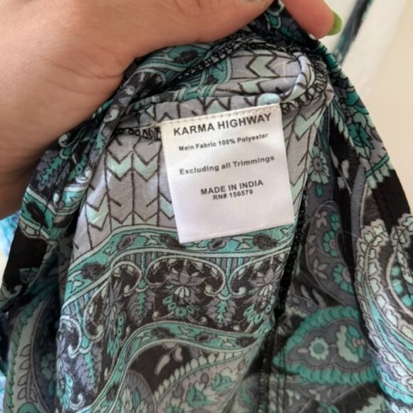 Karma Highway Women's Blue Paisley Fit Flare Crossback Mini Summer Boho Dress - Picture 6 of 7